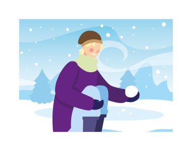 Kış giysileri içinde kar yağışı olan bir adam.