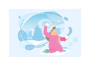 Kış kıyafetleri içinde kar yağışı olan bir kadın.