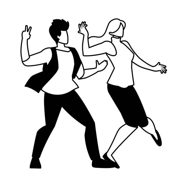 白い背景で踊るカップルのシルエット — ストックベクタ