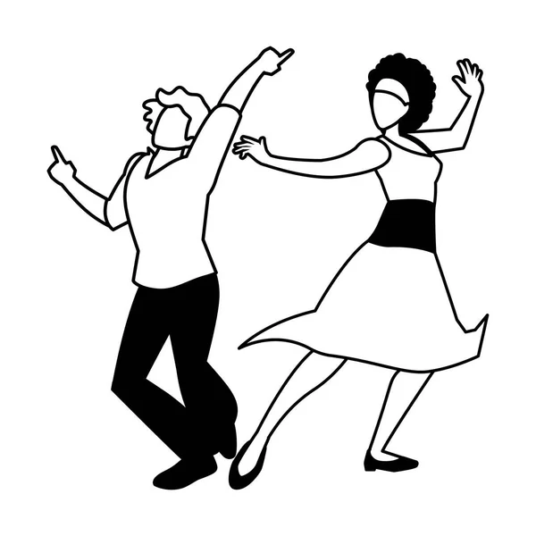 Silueta de pareja en pose de baile sobre fondo blanco — Vector de stock