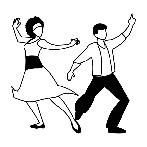 Silhouet van paar in pose van dansen op witte achtergrond — Stockvector