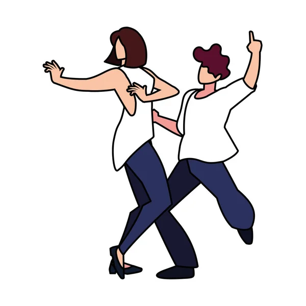 Couple of people in pose of dancing on white background — ストックベクタ