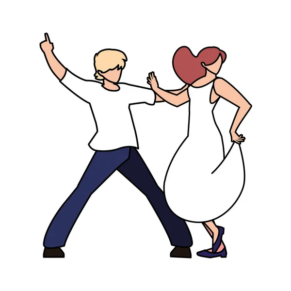Casal de pessoas em pose de dançar em fundo branco — Vetor de Stock