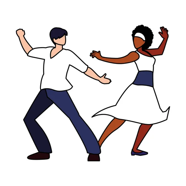 Couple of people in pose of dancing on white background — ストックベクタ