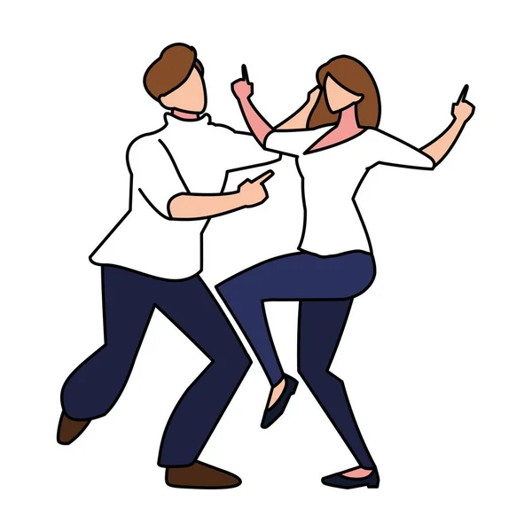 Paar mensen in pose van dansen op witte achtergrond — Stockvector