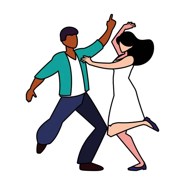 Couple of people in pose of dancing on white background — ストックベクタ