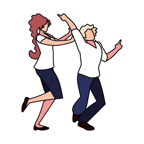 Couple of people in pose of dancing on white background — ストックベクタ