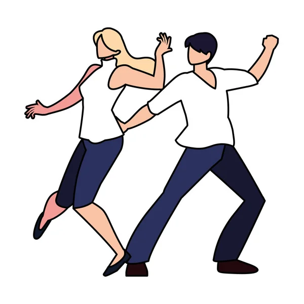 Pareja de personas en pose de baile sobre fondo blanco — Vector de stock