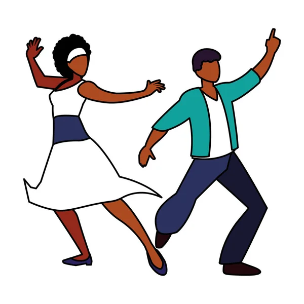 Casal de pessoas em pose de dançar em fundo branco — Vetor de Stock