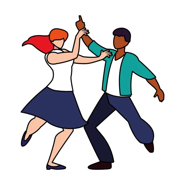 Coppia di persone in posa di ballare su sfondo bianco — Vettoriale Stock