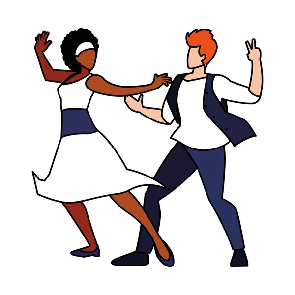 Pareja de personas en pose de baile sobre fondo blanco — Archivo Imágenes Vectoriales
