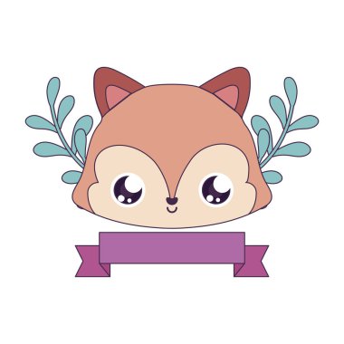 Yaprak vektör tasarımlı Kawaii sincap çizgi filmi