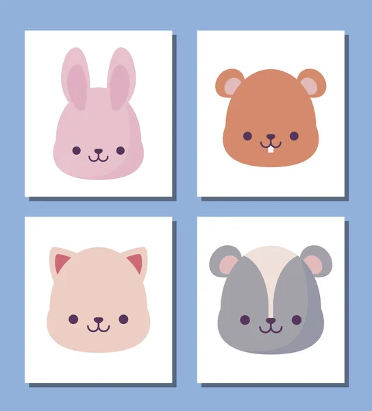 Kawaii animais desenhos animados desenho vetorial —  Vetores de Stock