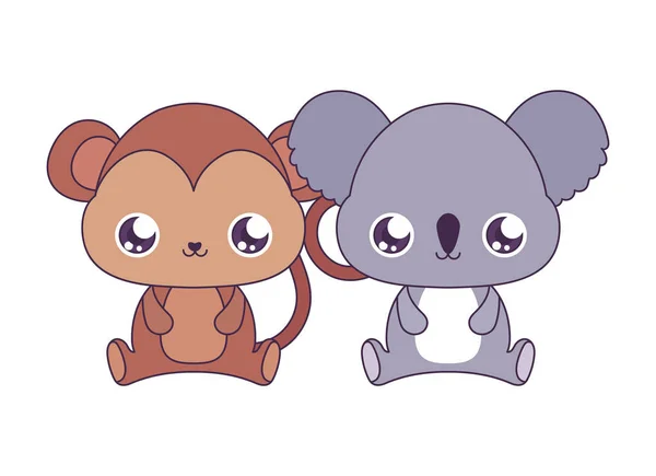 Kawaii-Affe und Koala Cartoons Vektor-Design — Stockvektor