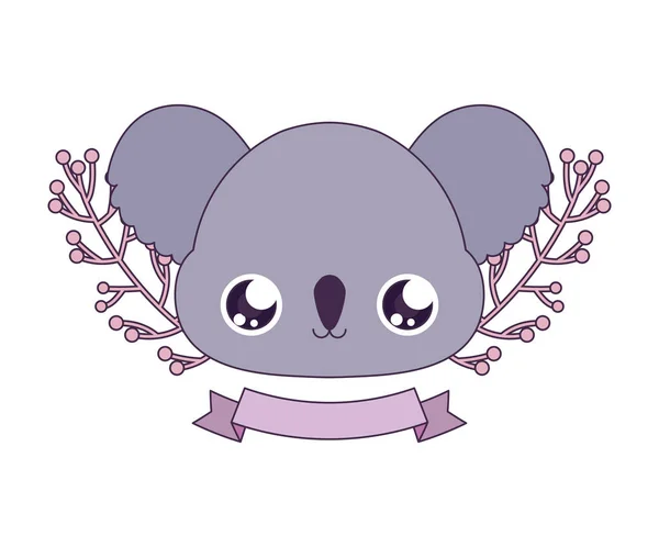 Kawaii koala cartoon mit blättern kranz vektor design — Stockvektor