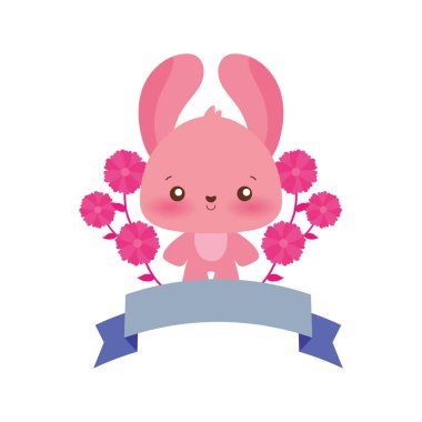 Çiçek vektör tasarımlı şirin tavşan çizgi filmi