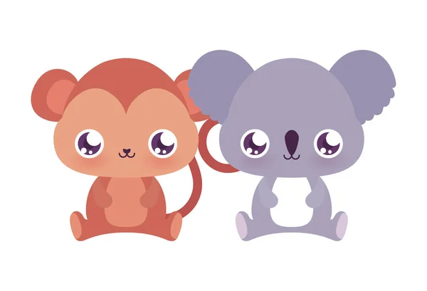 Kawaii mono y koala dibujos animados vector de diseño — Archivo Imágenes Vectoriales