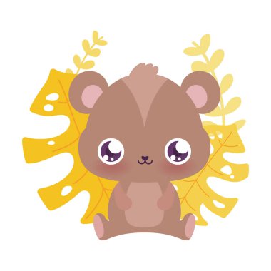 Yaprak vektör tasarımlı şirin ayı çizgi filmi