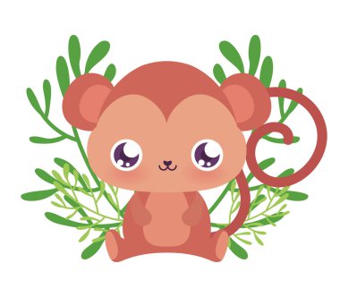 Yaprak vektör tasarımlı şirin maymun çizgi filmi