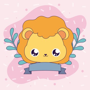 Yaprak vektör tasarımlı şirin aslan çizgi filmi.