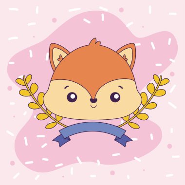 Yaprak vektör tasarımlı şirin tilki çizgi filmi