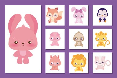 Şirin tavşan ve kawaii hayvan çizgi film tasarımı.