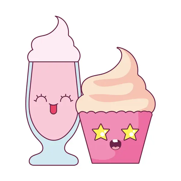 Milkshake y cupcake diseño de vectores de dibujos animados — Vector de stock