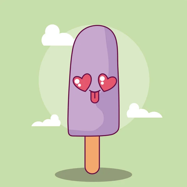 Σχεδίαση φορέα κινουμένων σχεδίων του Kawaii popsicle — Διανυσματικό Αρχείο