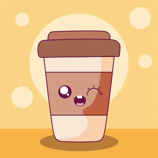 Kawaii taza de café diseño de vectores de dibujos animados — Vector de stock