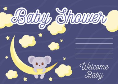 Koala çizgi film vektör tasarımlı bebek partisi daveti