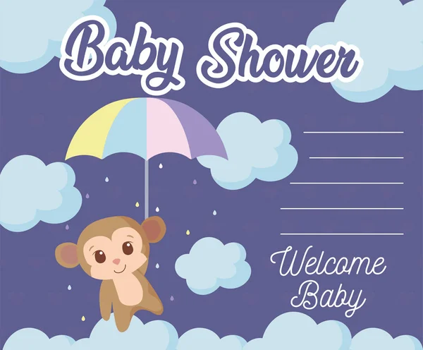 Baby shower invitation with monkey cartoon vector design — Stock Vector