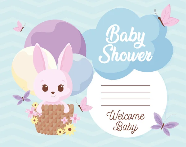 Baby invito doccia con disegno vettoriale cartone animato coniglio — Vettoriale Stock