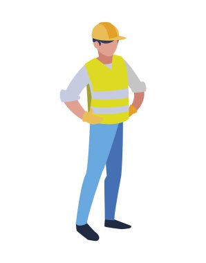 Sarı kask tasarımı ile izole edilmiş mimar avatar adam