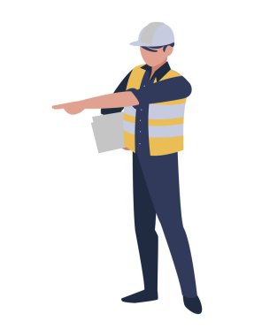 İzole edilmiş mimar avatar adam beyaz kask vektör tasarımı ile