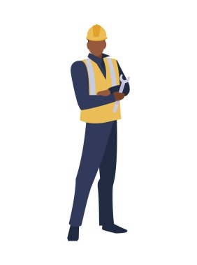 Sarı kask tasarımı ile izole edilmiş mimar avatar adam