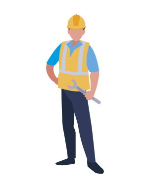 Sarı kask tasarımı ile izole edilmiş mimar avatar adam