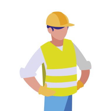 Sarı kask tasarımı ile izole edilmiş mimar avatar adam