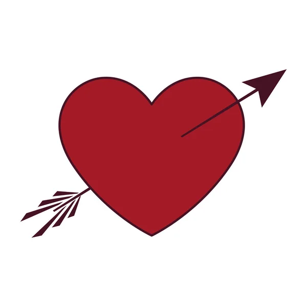 Isoliertes rotes Herz mit Pfeilvektordesign — Stockvektor
