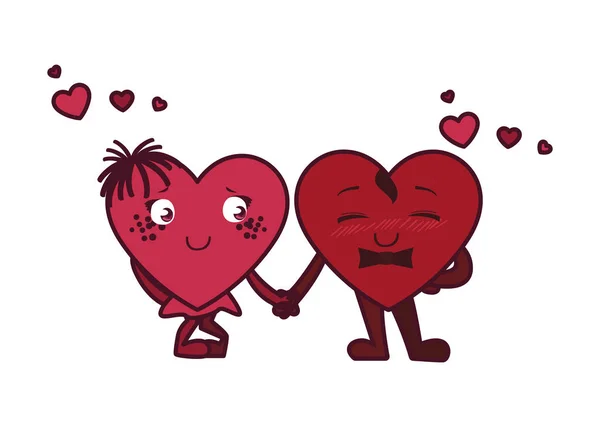 Corazones femeninos y masculinos pareja dibujos animados vector de diseño — Vector de stock