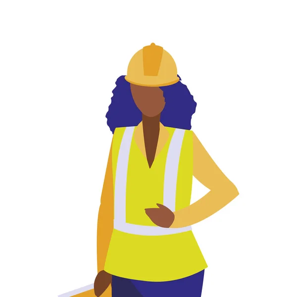 Femme avatar constructeur isolé avec conception vectorielle de casque jaune — Image vectorielle