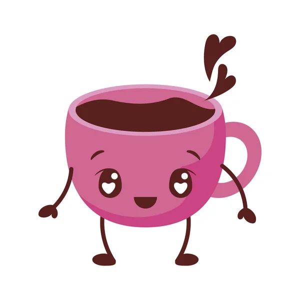 Tazza di caffè Kawaii disegno vettoriale del fumetto — Vettoriale Stock