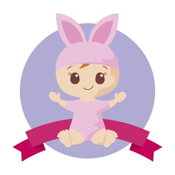 Bébé fille mignonne avec conception vectorielle costume de lapin — Image vectorielle
