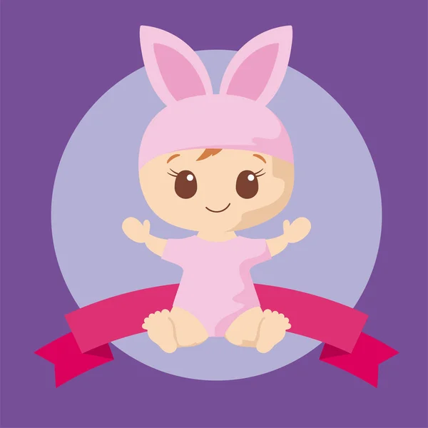 Bébé fille mignonne avec conception vectorielle costume de lapin — Image vectorielle