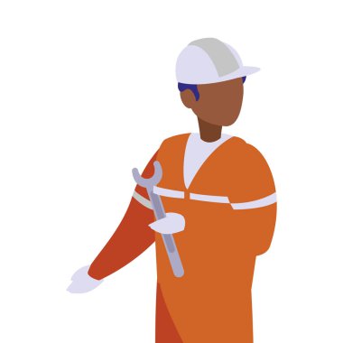 Beyaz kask vektör tasarımlı izole edilmiş mühendis avatar adam.