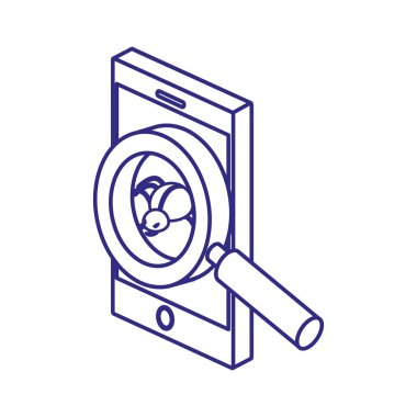Akıllı telefon ve güvenlik sistemi vektör tasarımı lupe