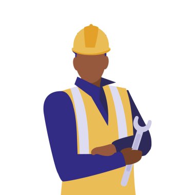 Sarı kask tasarımı ile izole edilmiş mimar avatar adam