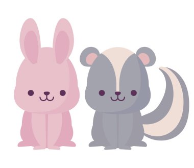 kawaii tavşanı ve kokarca çizgi film tasarımı