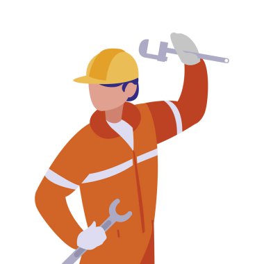 Sarı kask tasarımı ile izole edilmiş mimar avatar adam