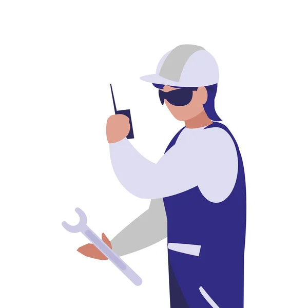 Ingeniero aislado avatar hombre con diseño de vectores casco blanco — Vector de stock