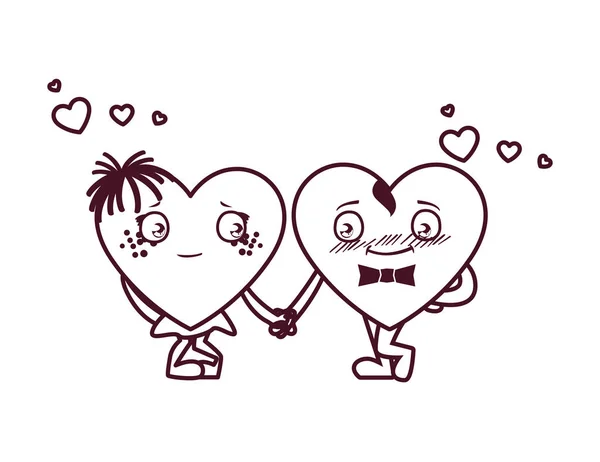 İzole kadın ve erkek kalbi karikatür çift vektör tasarımı — Stok Vektör